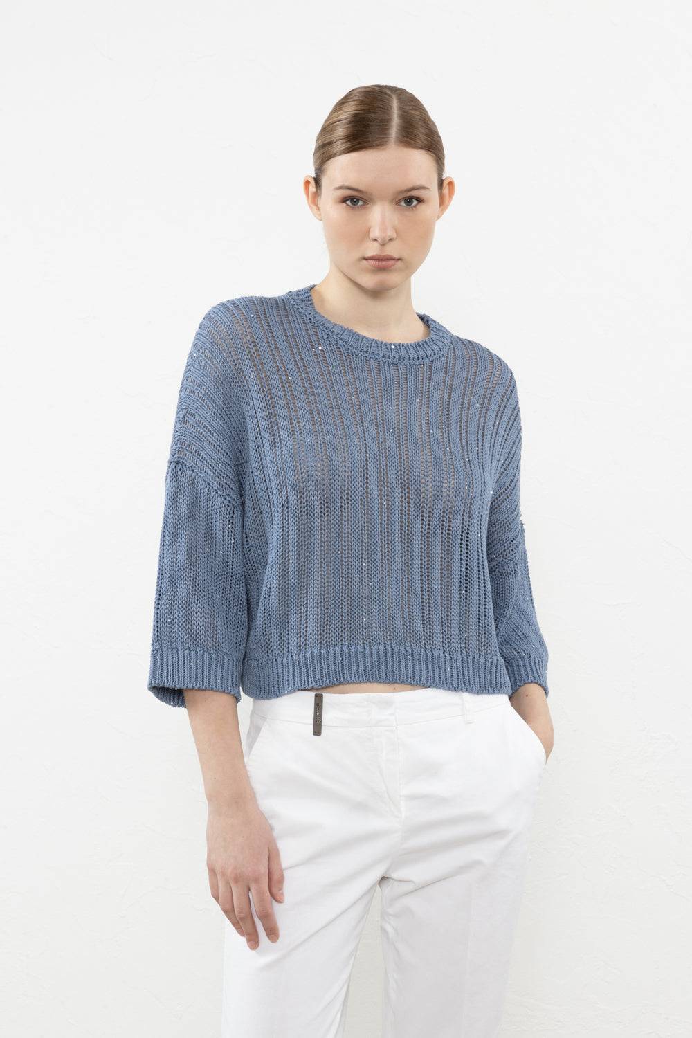 Peserico Maglia In Puro Cotone Mercerizzato E Micro Paillettes