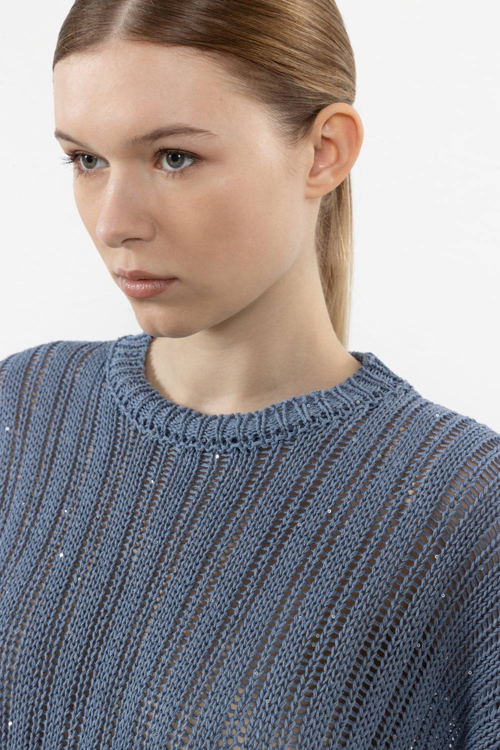 Peserico Maglia In Puro Cotone Mercerizzato E Micro Paillettes