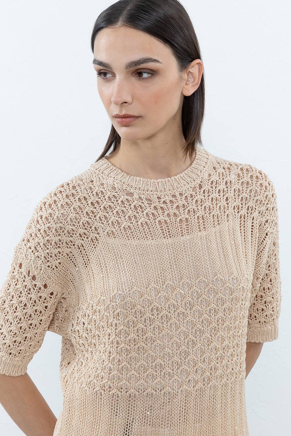 Peserico Maglia In Puro Cotone Mercerizzato E Micro Paillettes