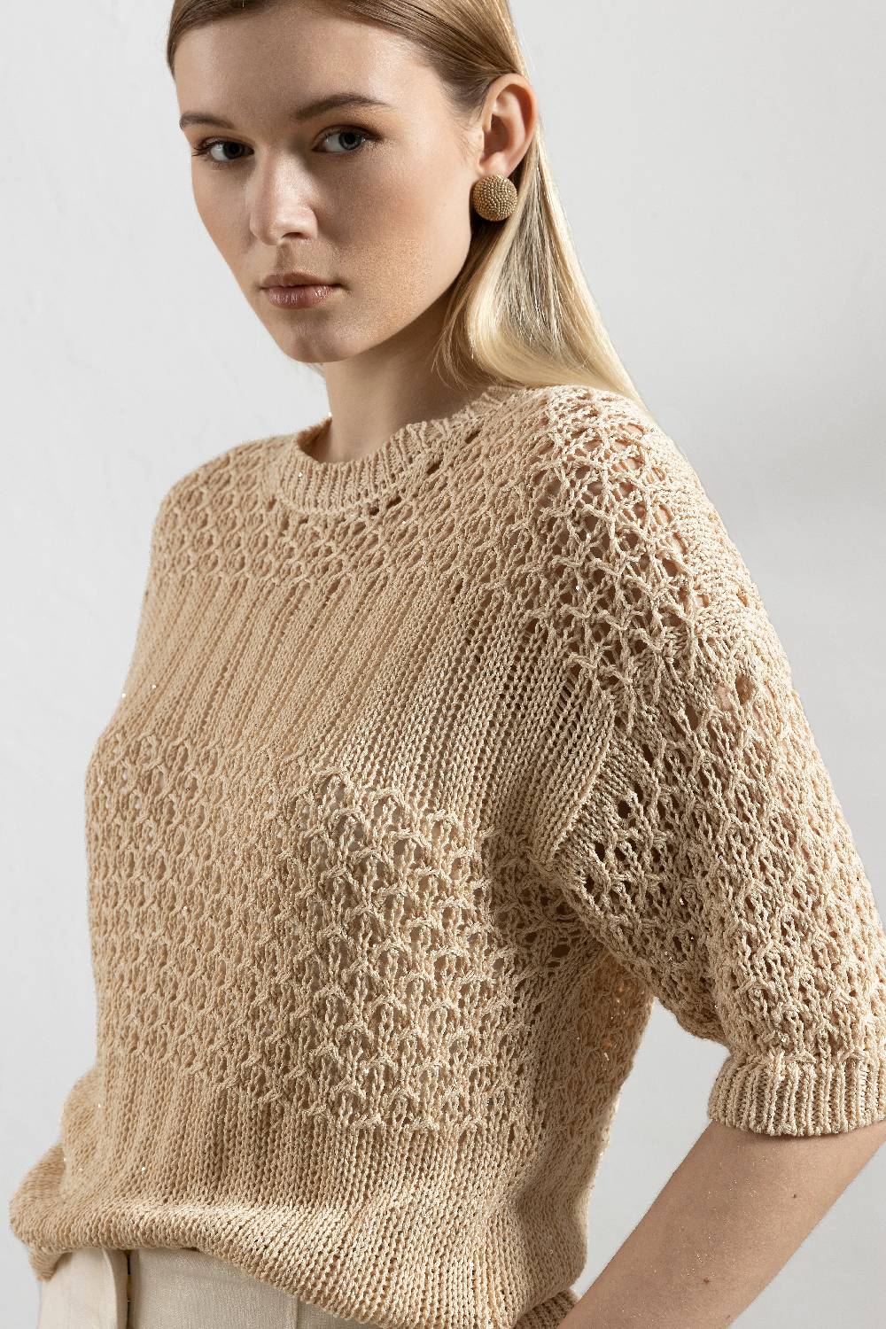 Peserico Maglia In Puro Cotone Mercerizzato E Micro Paillettes