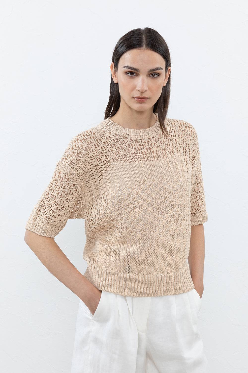Peserico Maglia in puro cotone mercerizzato e micro paillettes