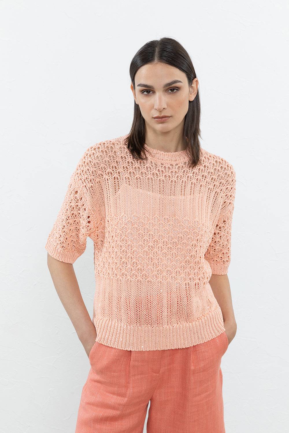 Peserico Maglia In Puro Cotone Mercerizzato E Micro Paillettes