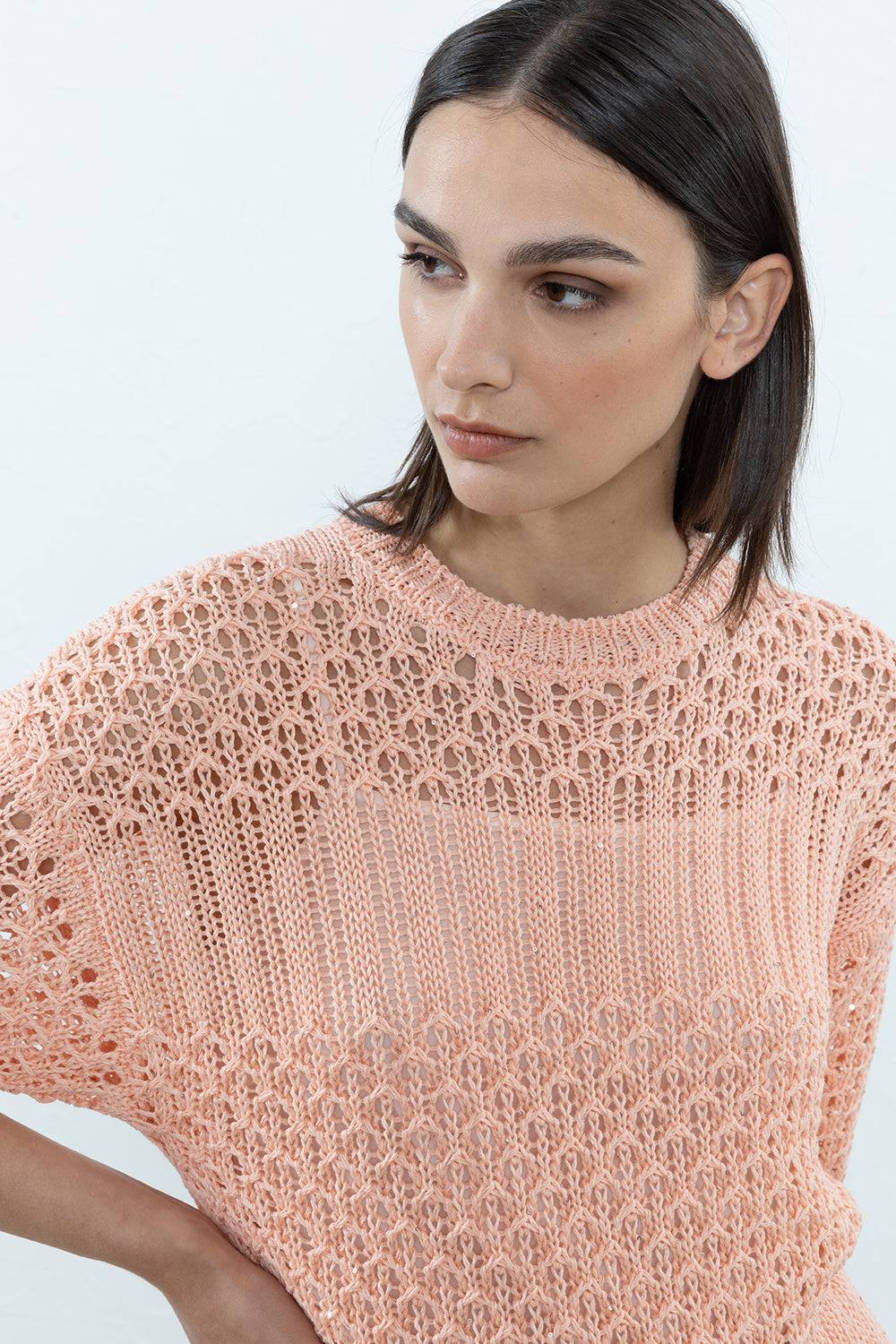 Peserico Maglia in puro cotone mercerizzato e micro paillettes