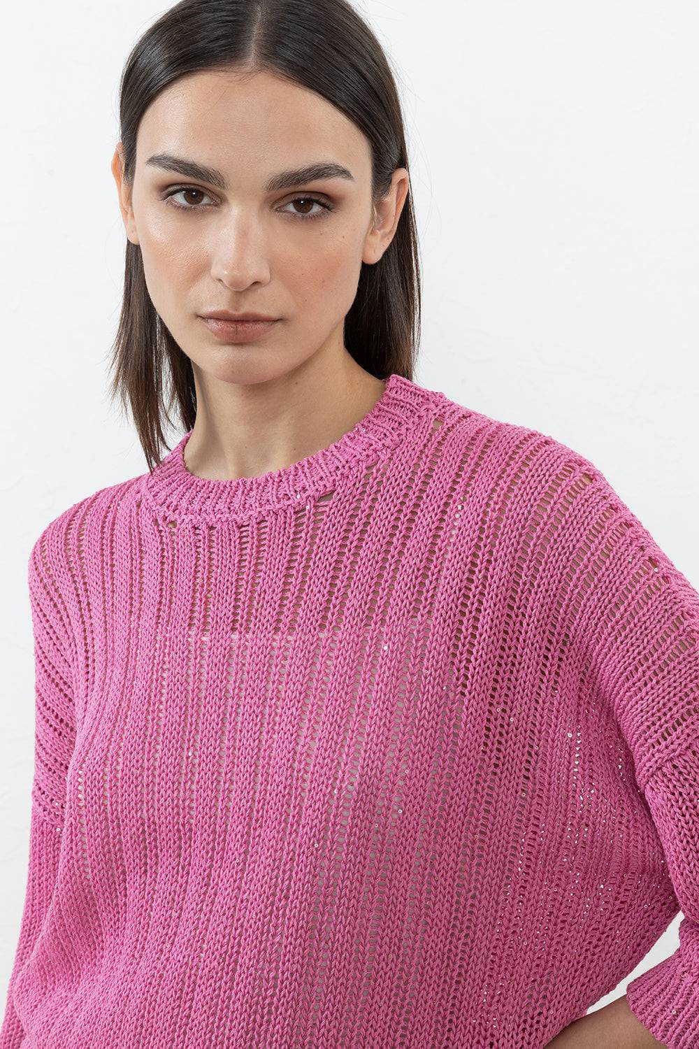 Peserico Maglia In Puro Cotone Mercerizzato E Micro Paillettes