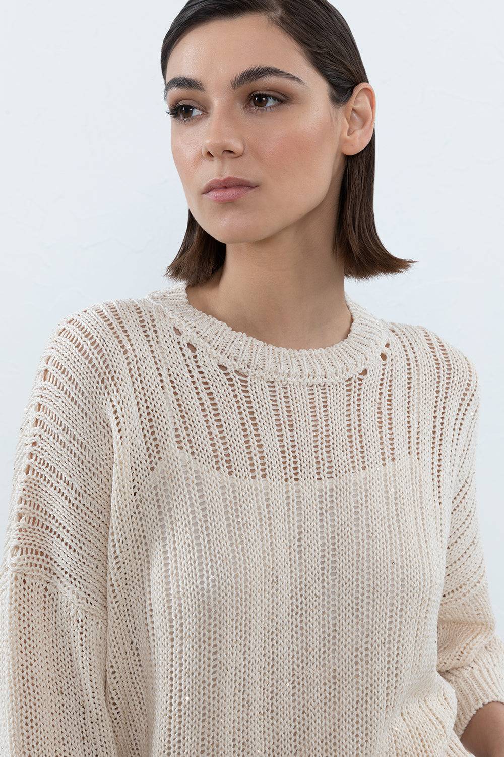 Peserico Maglia In Puro Cotone Mercerizzato E Micro Paillettes