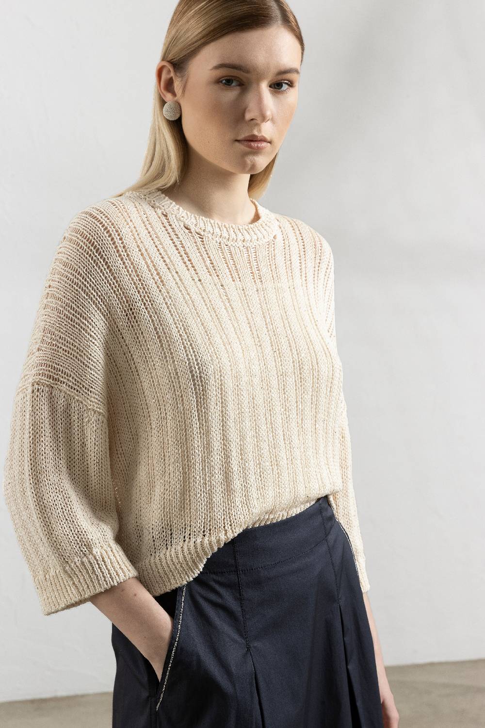 Peserico Maglia In Puro Cotone Mercerizzato E Micro Paillettes