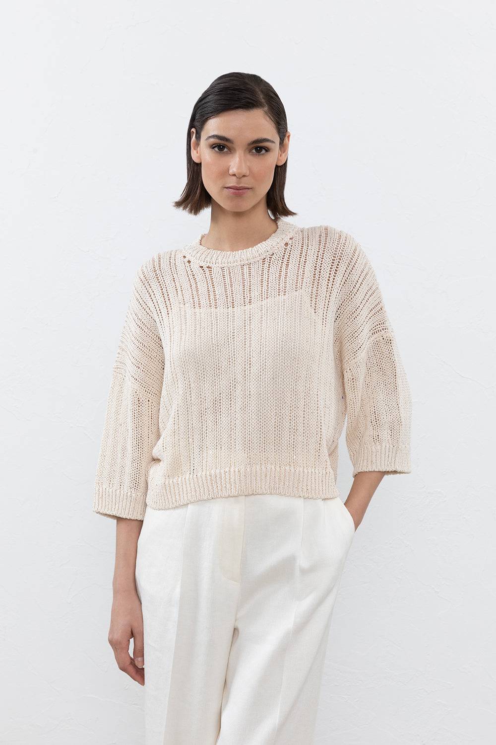 Peserico Maglia in puro cotone mercerizzato e micro paillettes