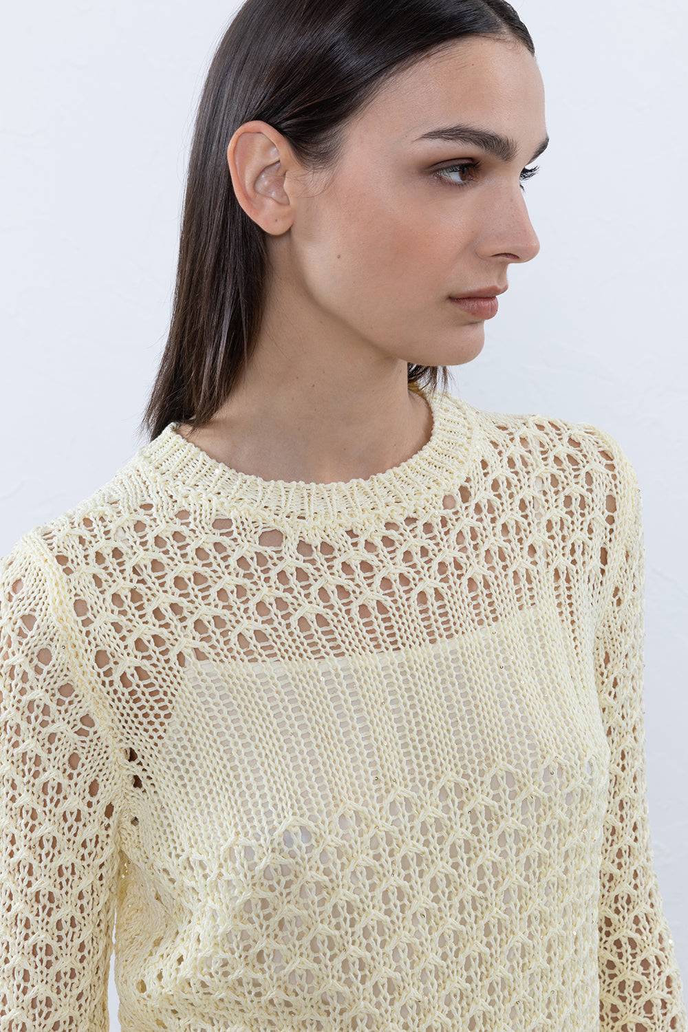 Peserico Maglia In Puro Cotone Mercerizzato E Micro Paillettes