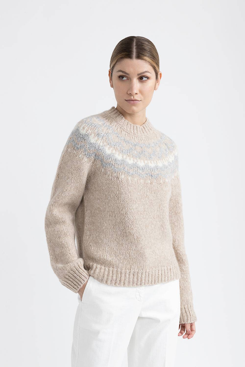Peserico Maglia jacquard in lana e alpaca con micropaillettes