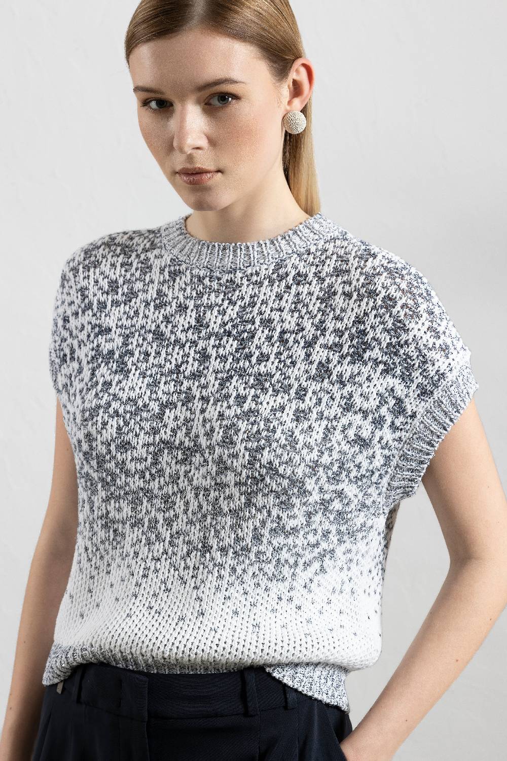 Peserico Maglia Lavorata A Jacquard Sfumato In Cotone E Micropaillettes