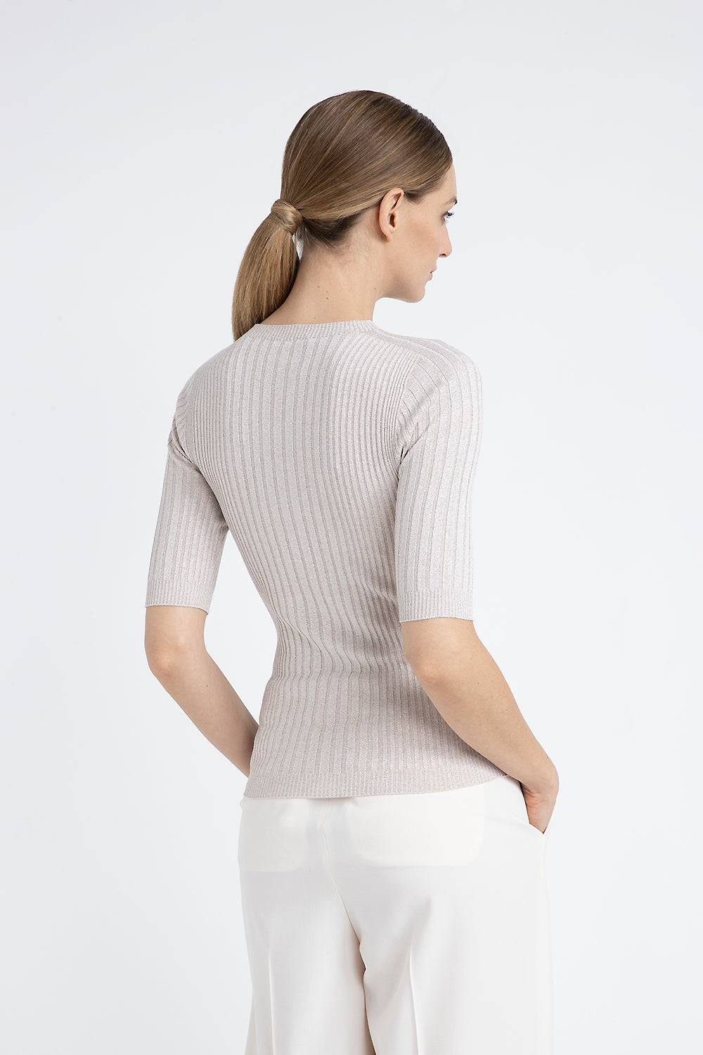 Peserico Maglia Maniche Corte A Coste In Filato Di Viscosa E Lurex