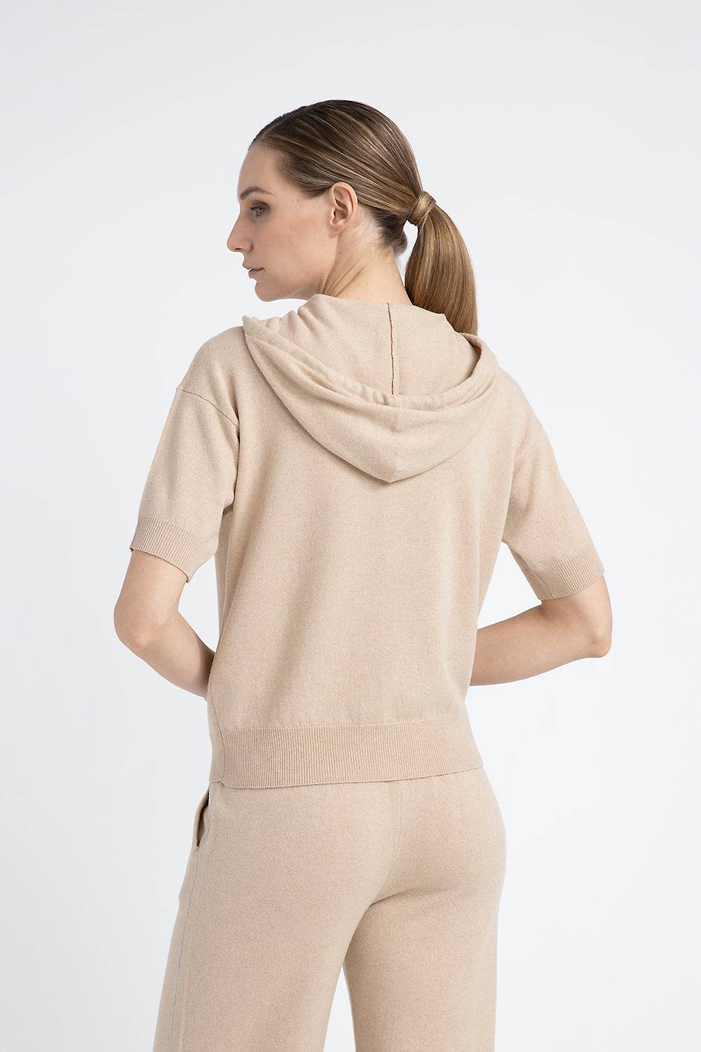 Peserico Maglia Maniche Corte Con Cappuccio In Lana Seta Cashmere