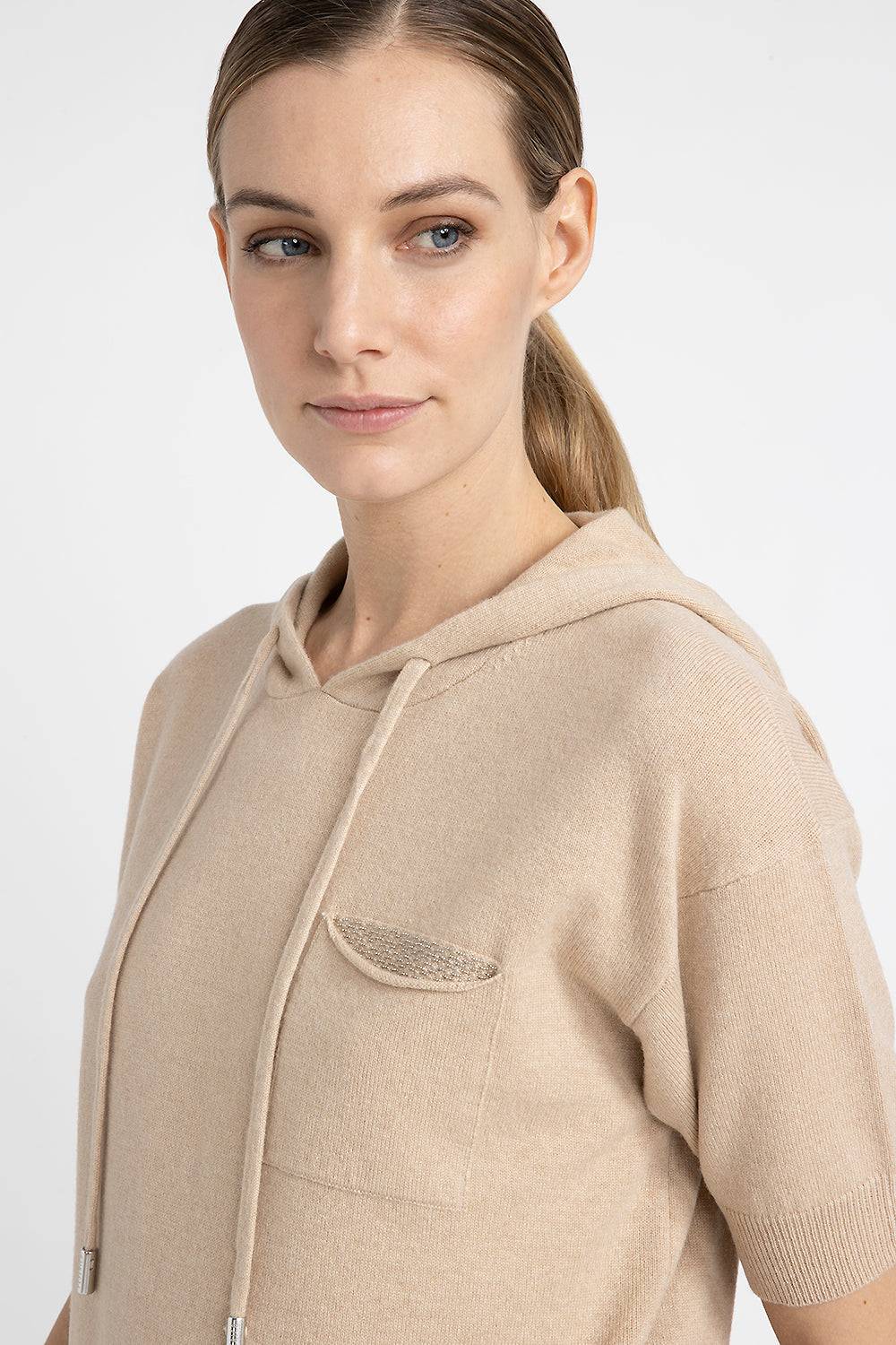 Peserico Maglia Maniche Corte Con Cappuccio In Lana Seta Cashmere