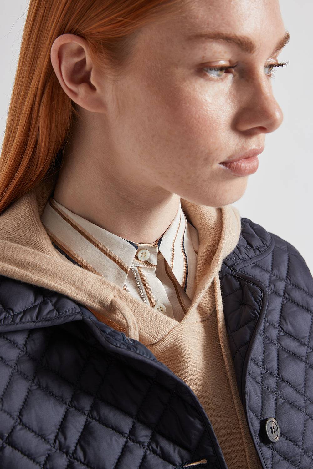 Peserico Maglia Maniche Corte Con Cappuccio In Lana Seta Cashmere