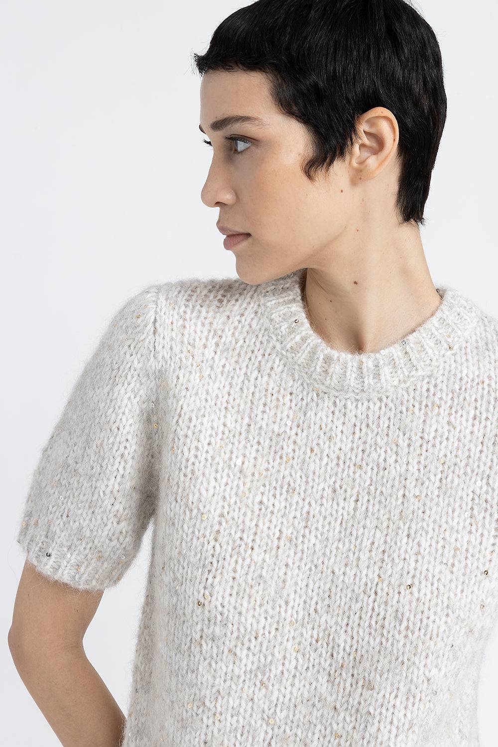 Peserico Maglia Maniche Corte In Muliné Di Misto Alpaca E Paillettes