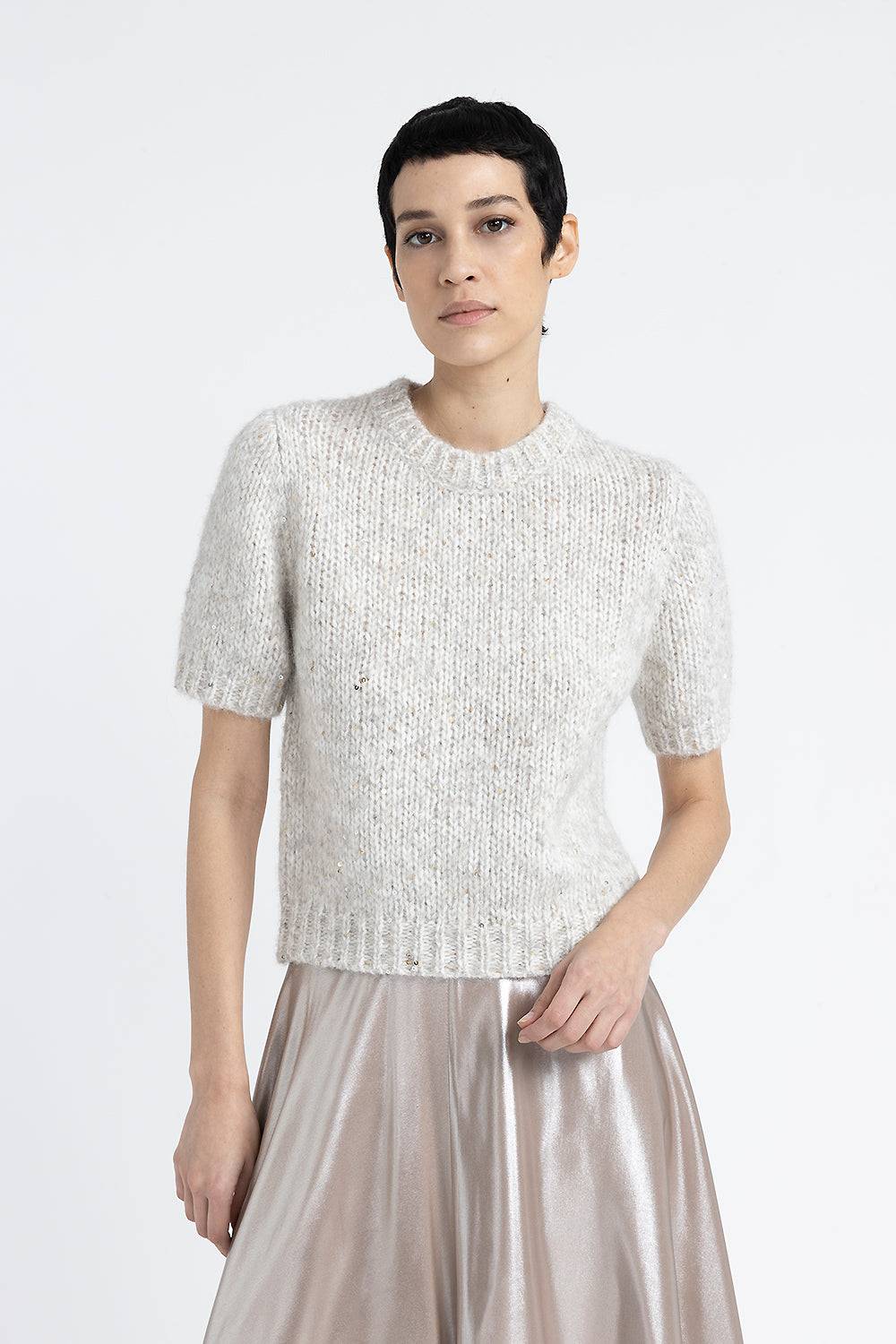 Peserico Maglia maniche corte in muliné di misto alpaca e paillettes