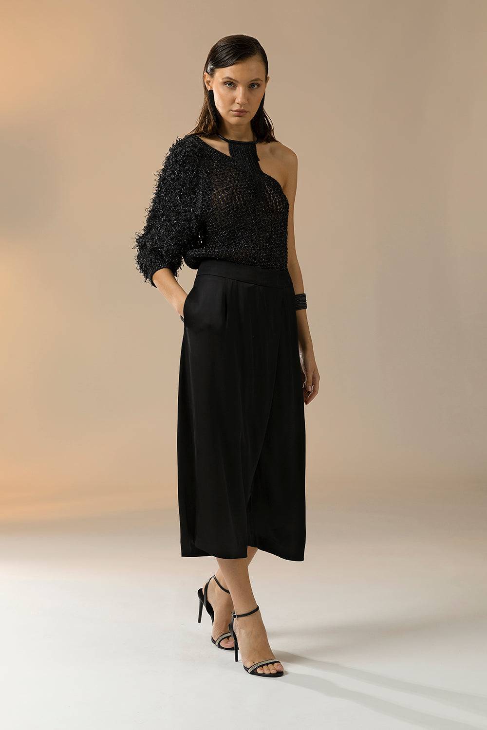 Peserico Maglia Monospalla A Rete In Filato Fiammato Lino Lurex