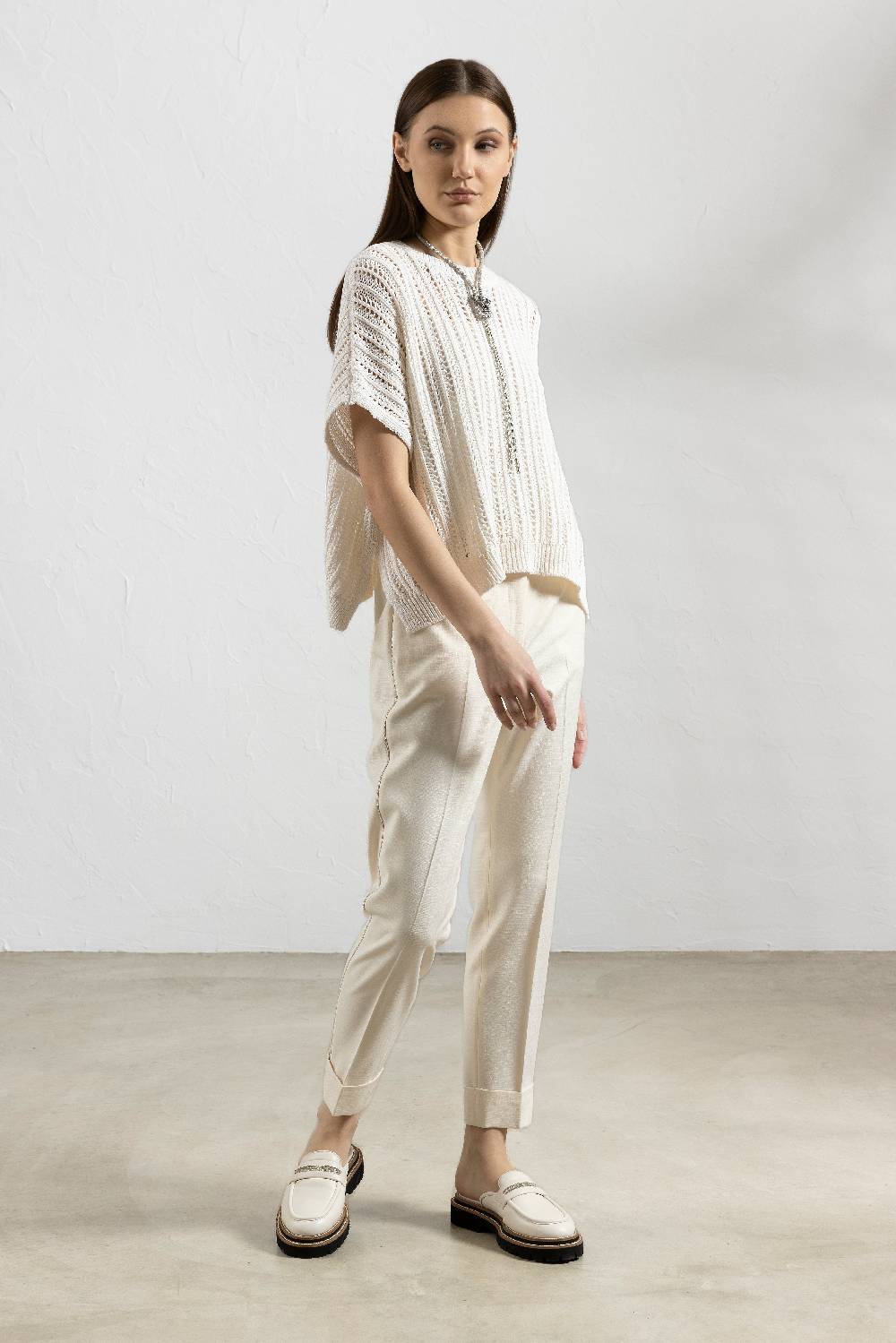 Peserico Maglia Oversize In Filato Di Puro Cotone E Micro Paillettes