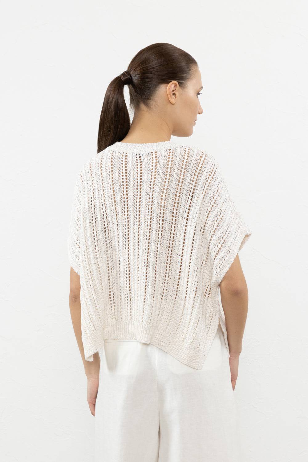 Peserico Maglia Oversize In Filato Di Puro Cotone E Micro Paillettes