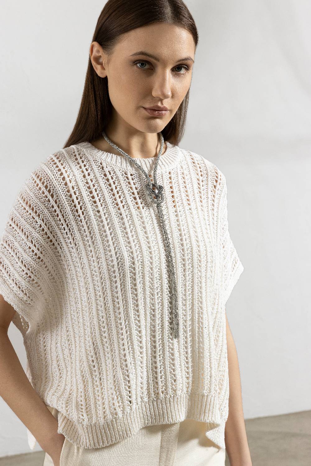 Peserico Maglia Oversize In Filato Di Puro Cotone E Micro Paillettes