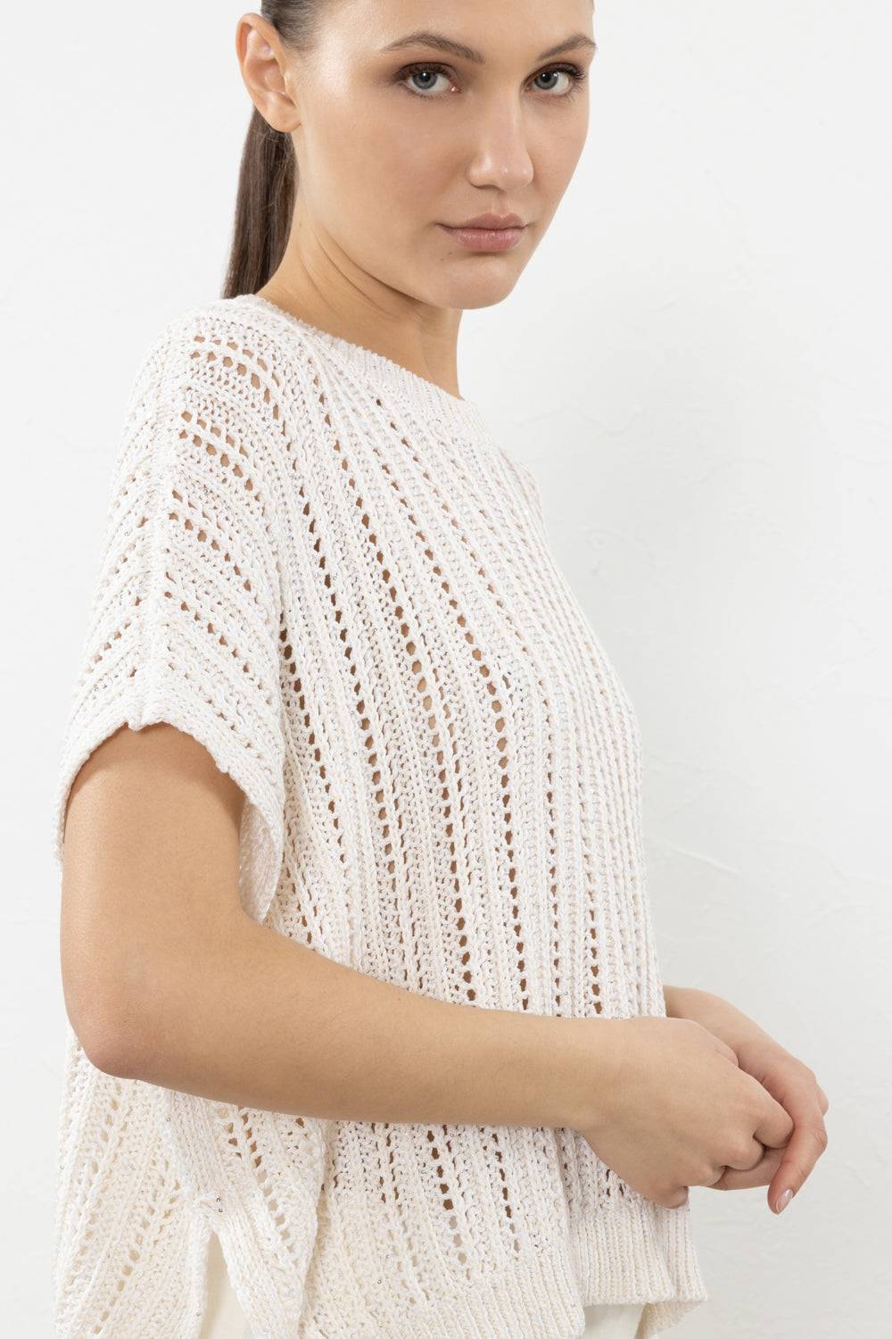 Peserico Maglia Oversize In Filato Di Puro Cotone E Micro Paillettes