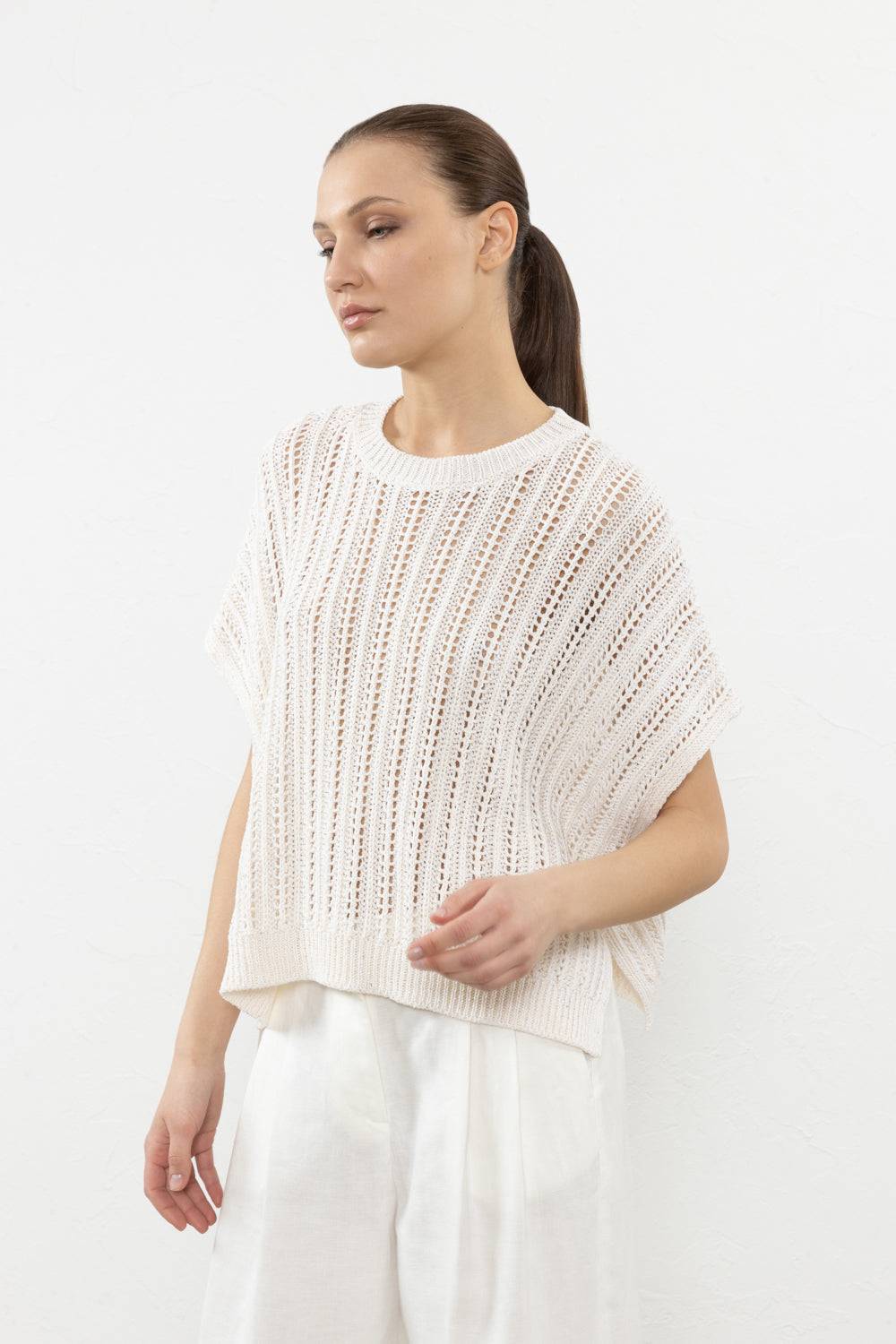 Peserico Maglia oversize in filato di puro cotone e micro paillettes