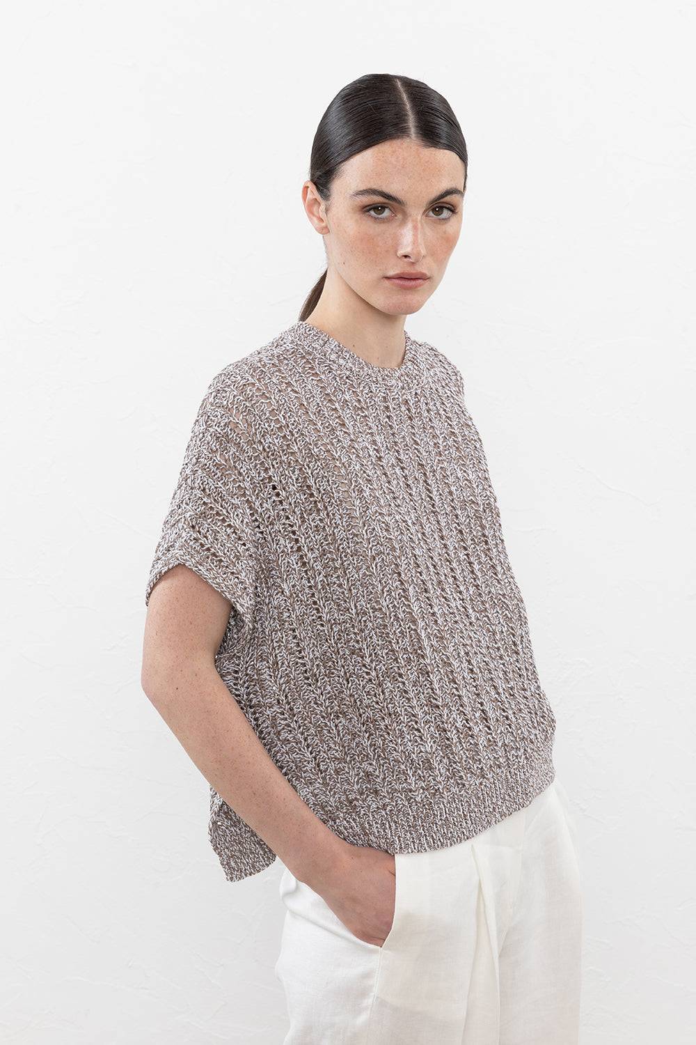 Peserico Maglia oversize in filato di puro cotone e micro paillettes