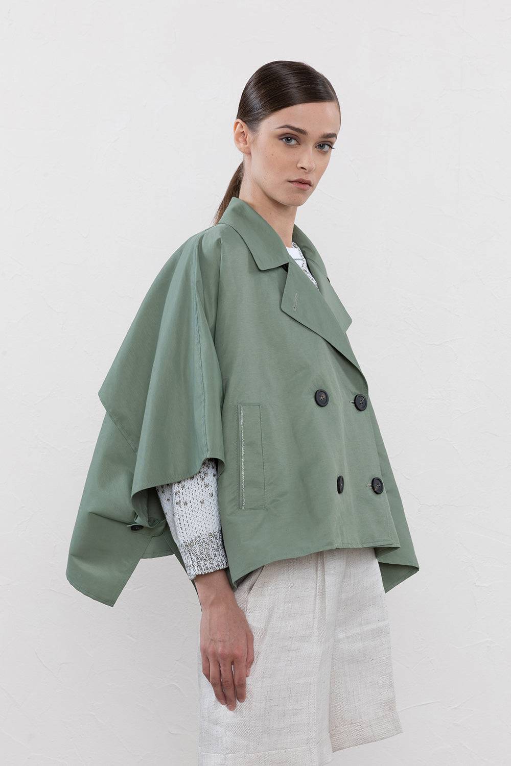 Peserico Mantella Doppiopetto In Twill Leggero Di Misto Lino Tecnico