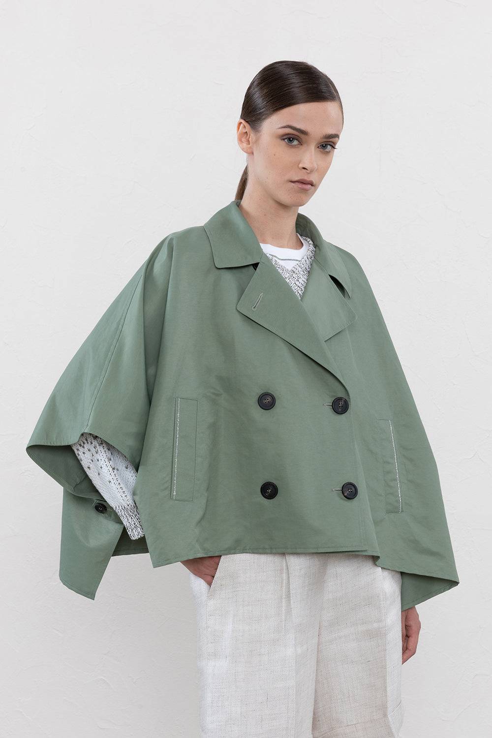 Peserico Mantella Doppiopetto In Twill Leggero Di Misto Lino Tecnico