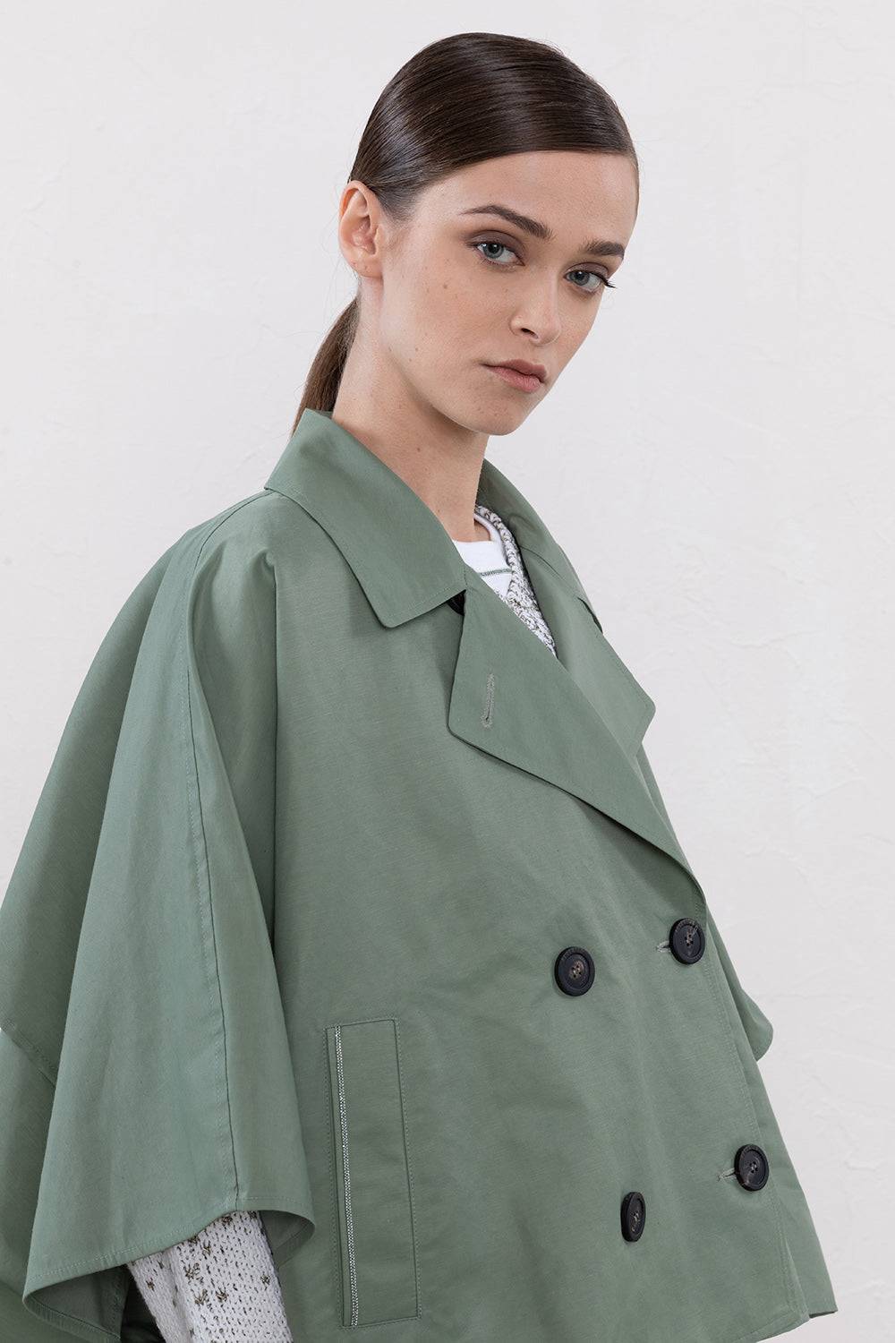 Peserico Mantella Doppiopetto In Twill Leggero Di Misto Lino Tecnico