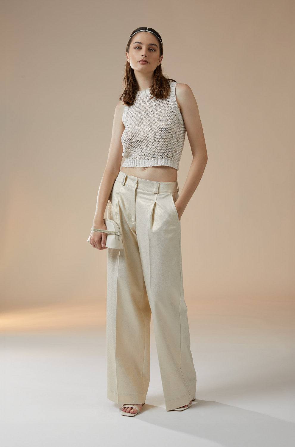 Peserico Pantalone A Palazzo In Drill Di Cotone Stretch