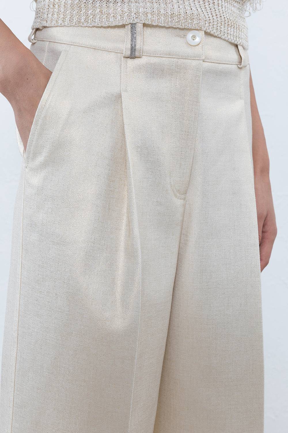 Peserico Pantalone A Palazzo In Drill Di Cotone Stretch