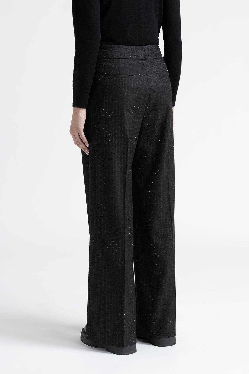 Peserico Pantalone A Palazzo In Flanella Gessata Con Strass