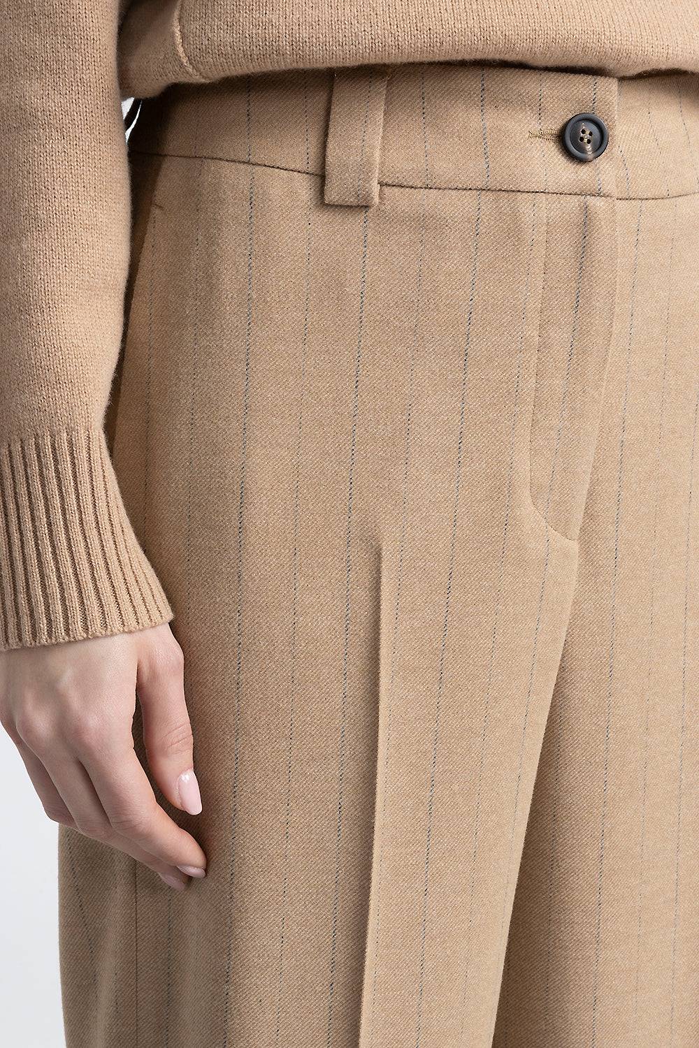 Peserico Pantalone A Palazzo In Flanella Gessata Di Misto Lana