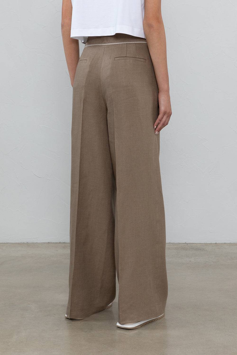 Peserico Pantalone A Palazzo In Gabardina Di Puro Lino