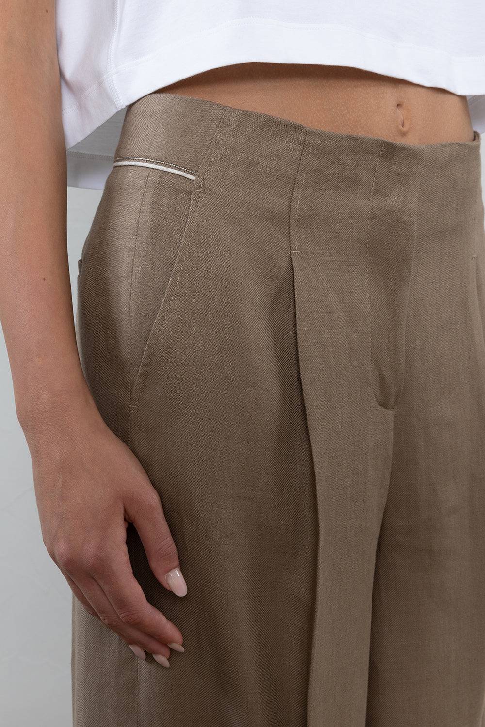 Peserico Pantalone A Palazzo In Gabardina Di Puro Lino