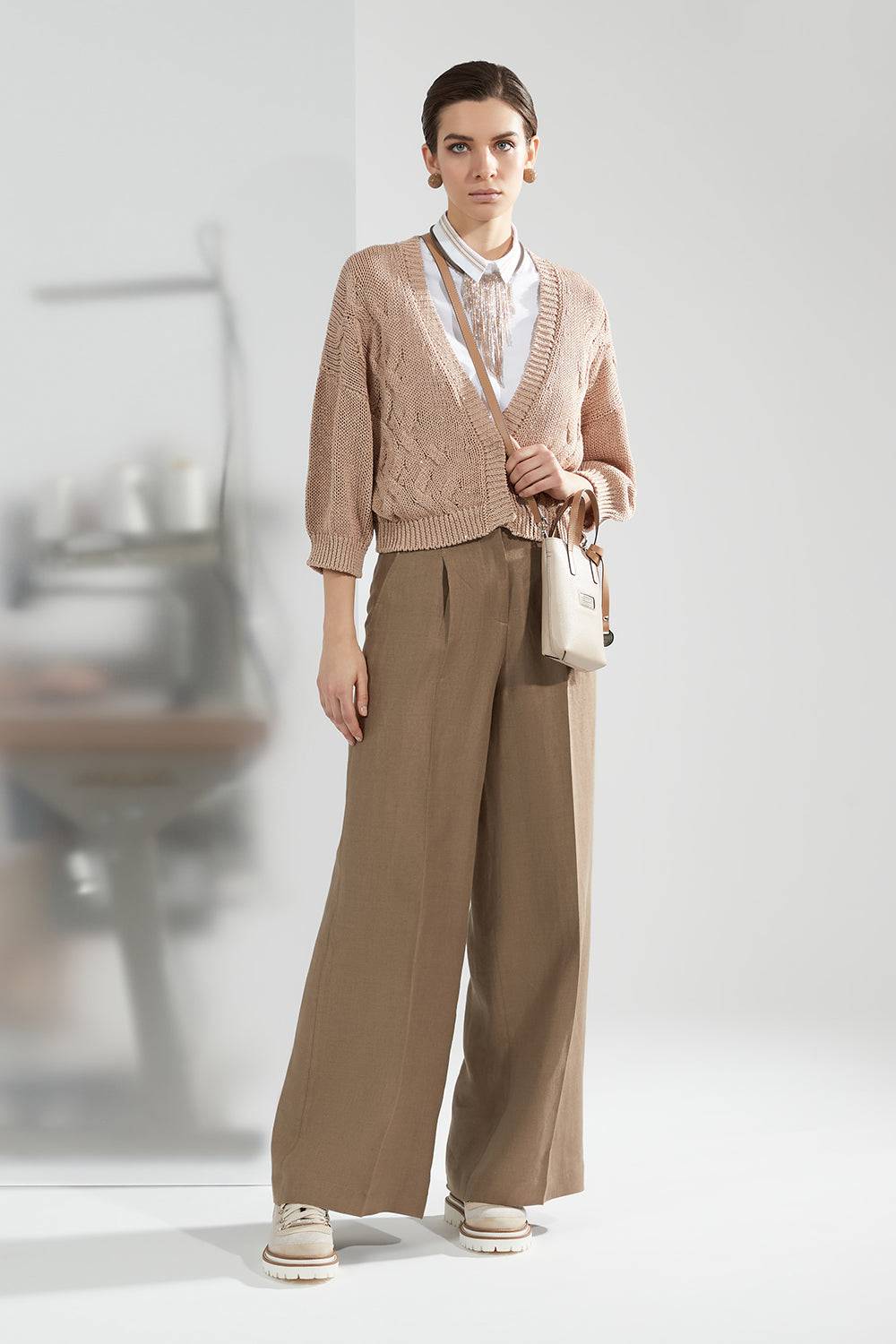 Peserico Pantalone A Palazzo In Gabardina Di Puro Lino