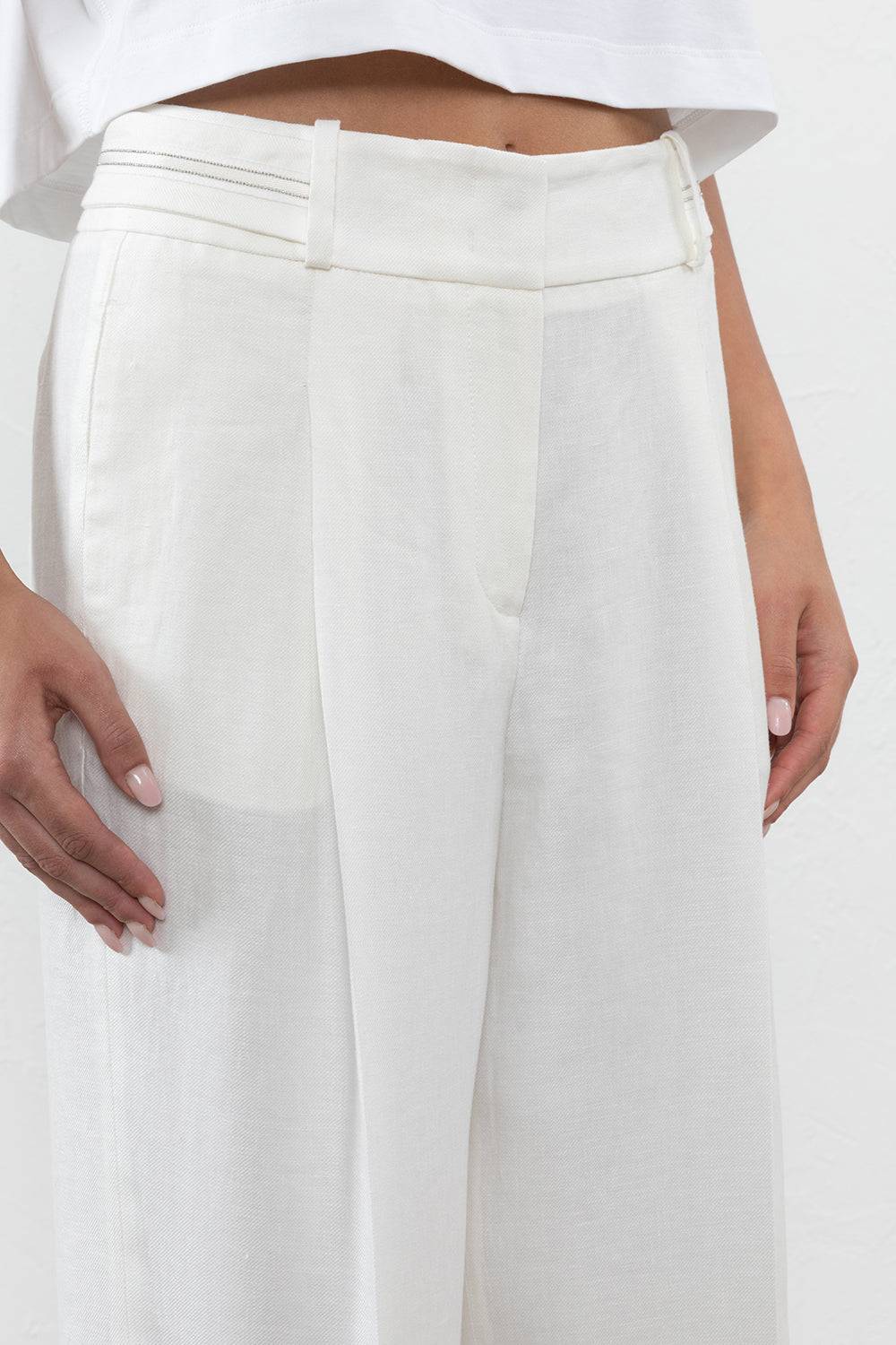 Peserico Pantalone A Palazzo In Gabardina Di Puro Lino