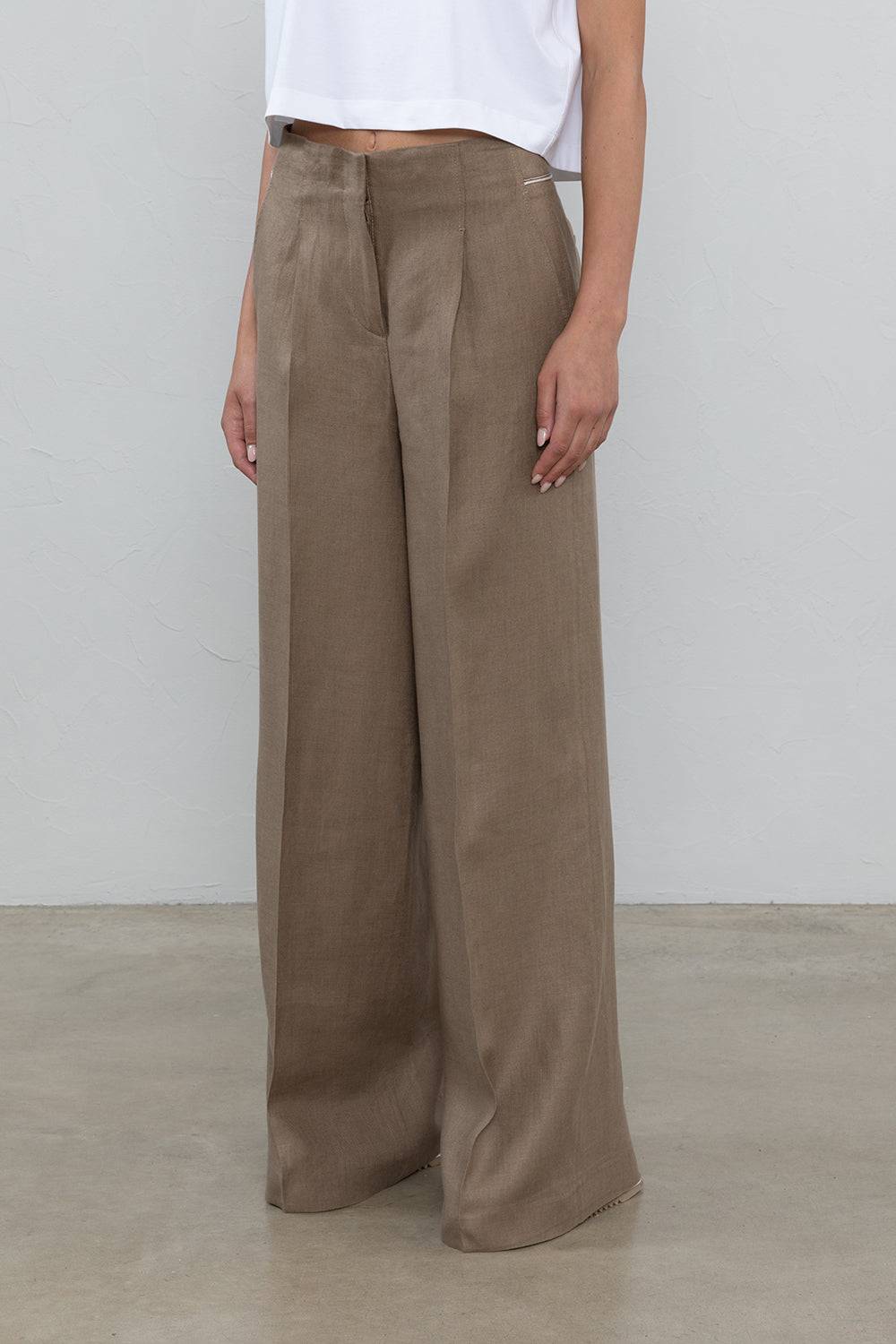 Peserico Pantalone a palazzo in gabardina di puro lino