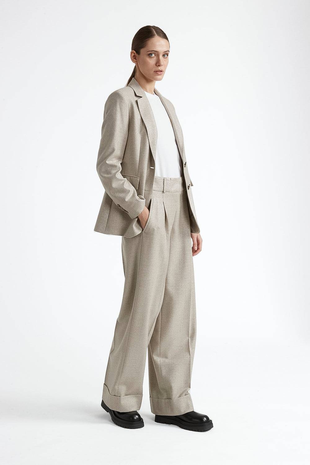 Peserico Pantalone A Palazzo In Lana Stretch Con Lurex