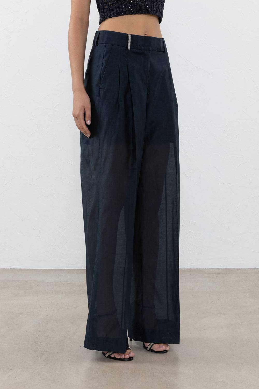 Peserico Pantalone a palazzo in organza di cotone misto seta