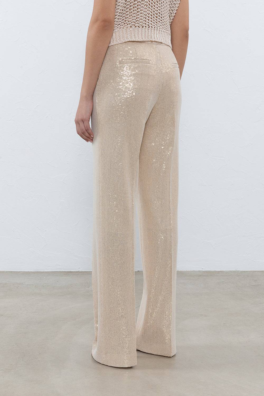 Peserico Pantalone A Palazzo In Paillettes Ingabbiate In Tulle