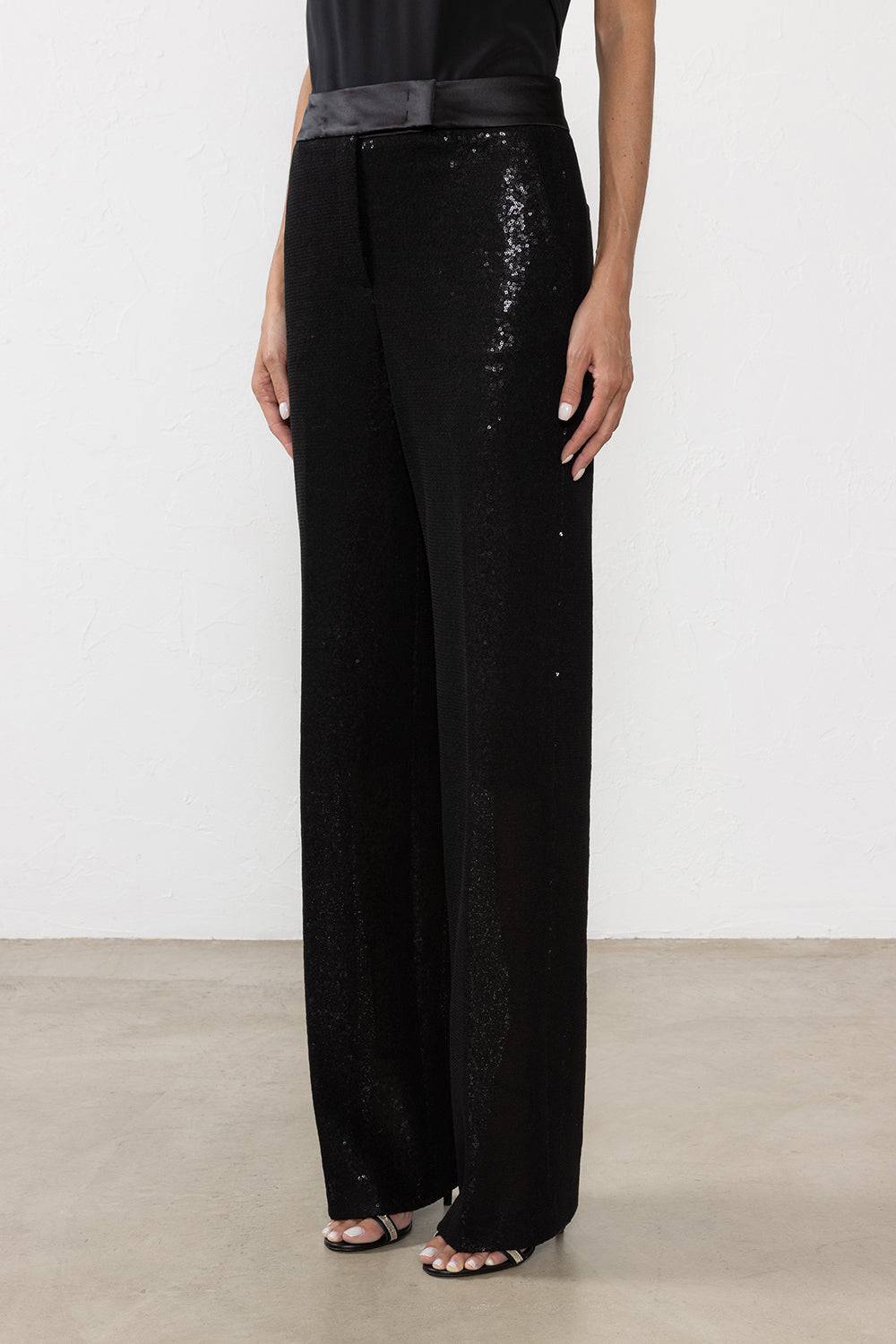 Peserico Pantalone a palazzo in paillettes ingabbiate in tulle