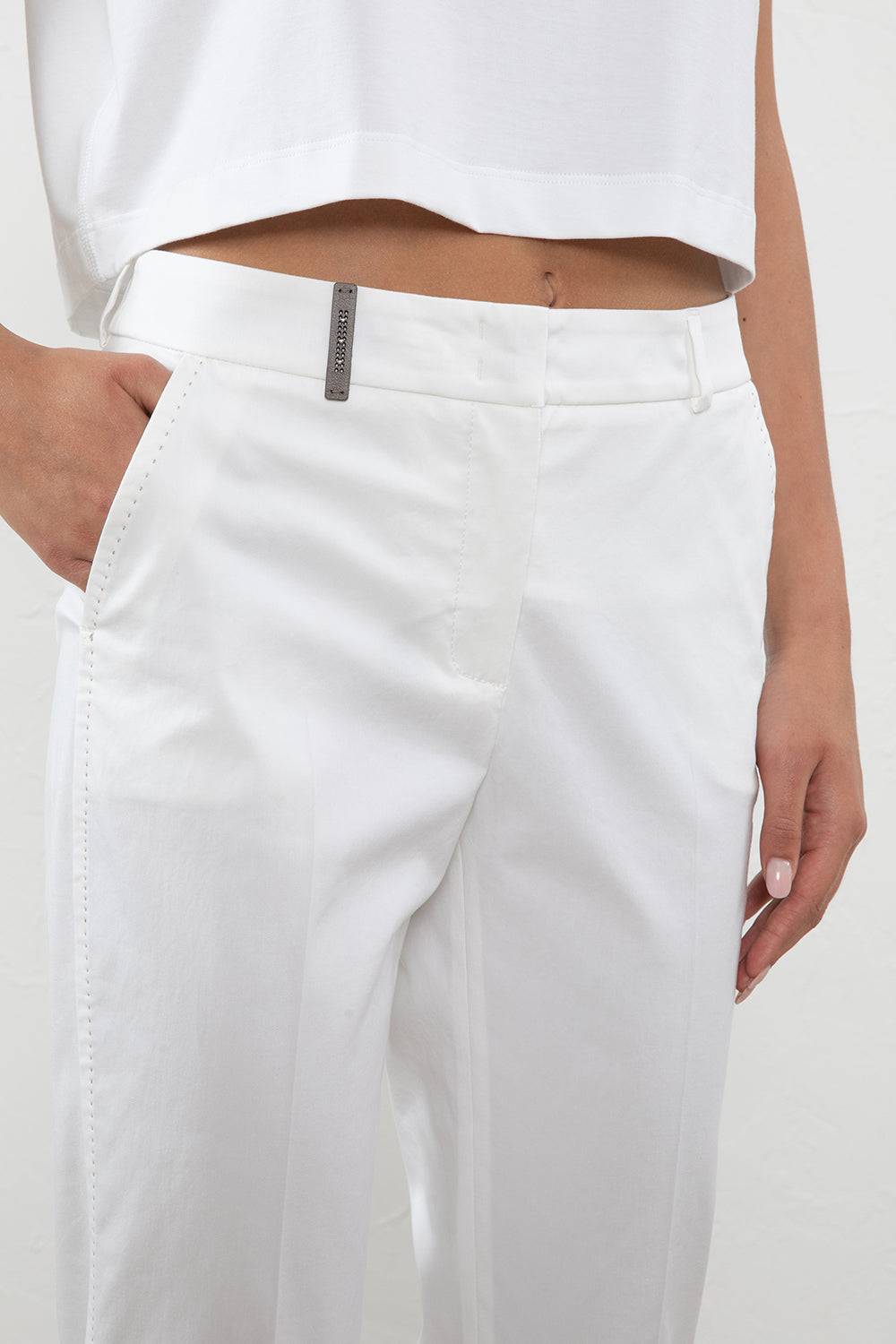 Peserico Pantalone A Sigaretta In Gabardina Di Cotone Stretch