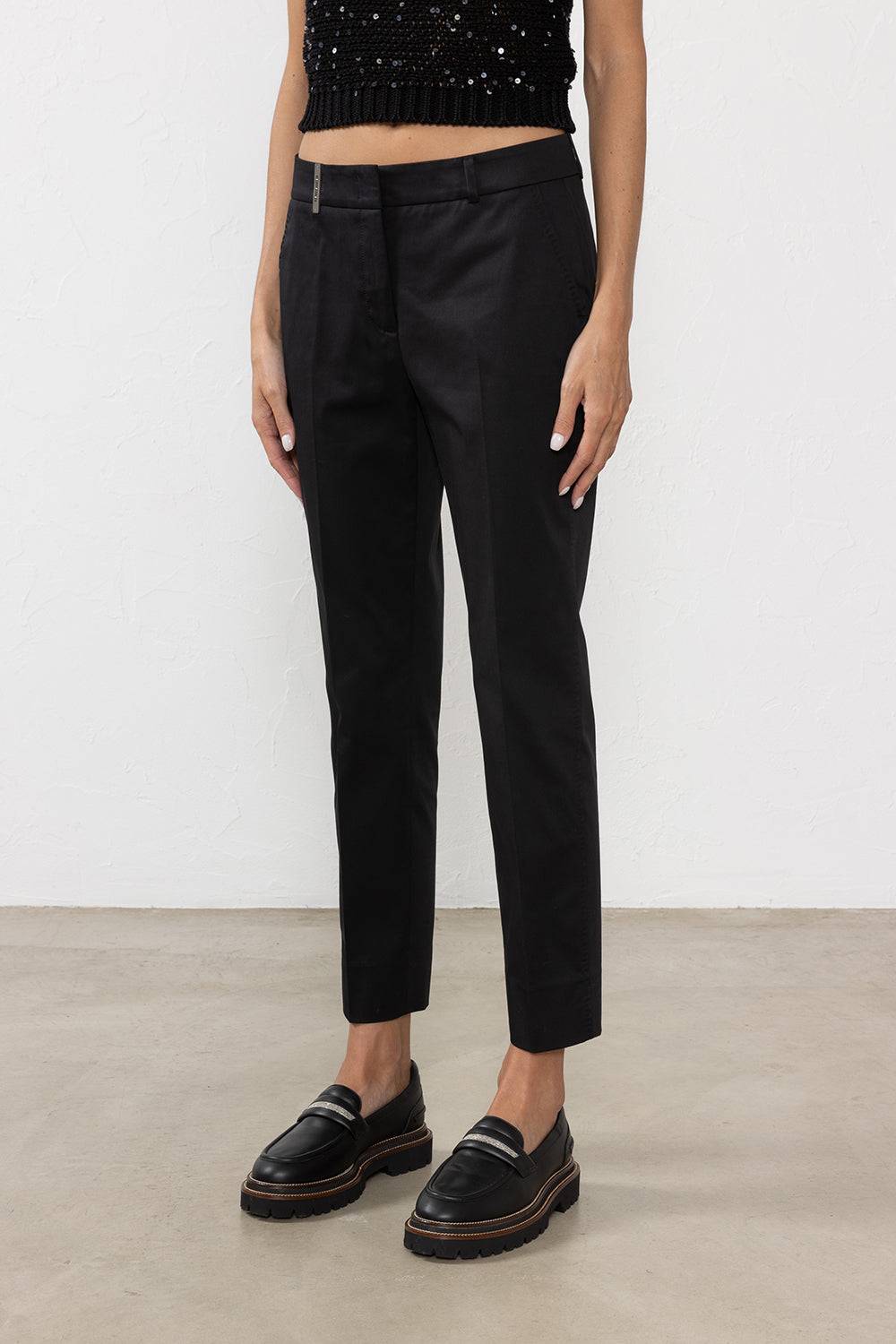 Peserico Pantalone a sigaretta in gabardina di cotone stretch