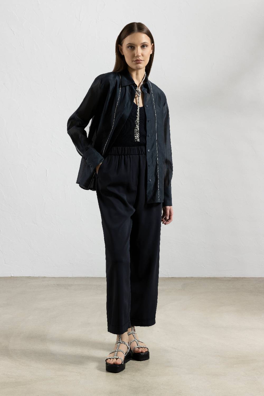 Peserico Pantalone Alla Caviglia In Cady Crepe Di Viscosa Stretch