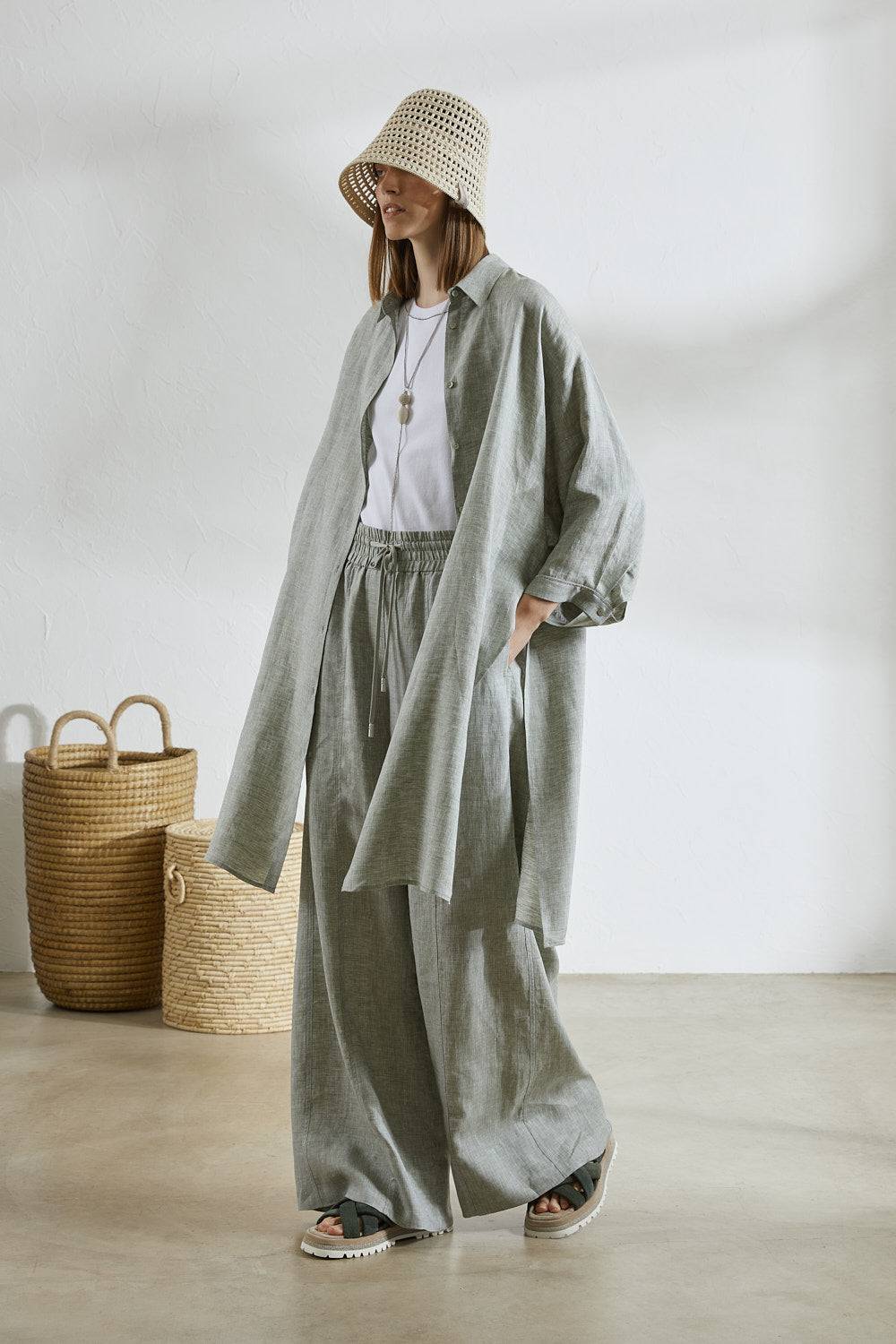 Peserico Pantalone Ampio In Leggera Tela Di Puro Lino