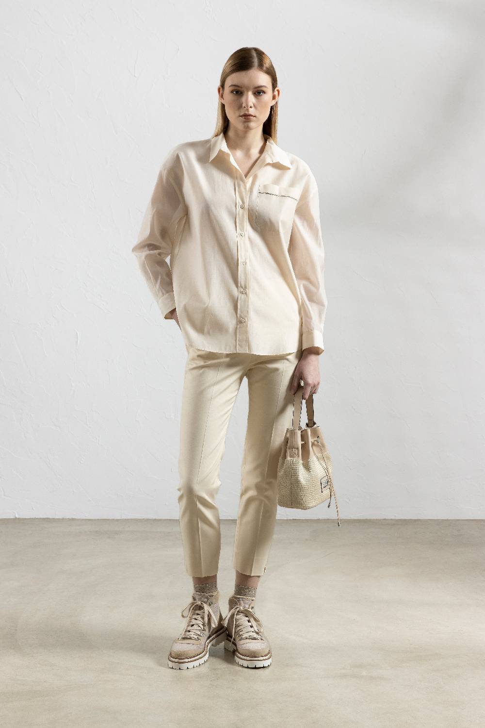 Peserico Pantalone Asciutto In Tela Compatta Comfort Di Cotone E Viscosa