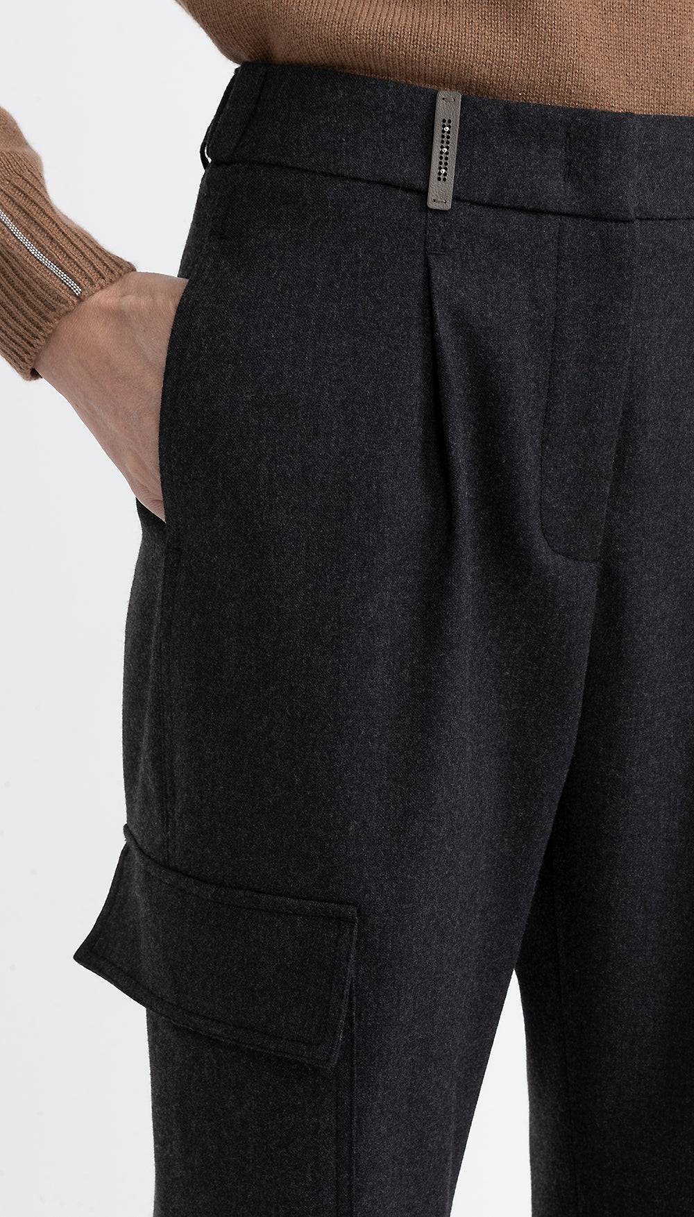 Peserico Pantalone Cargo In Flanella Di Lana Tecnica