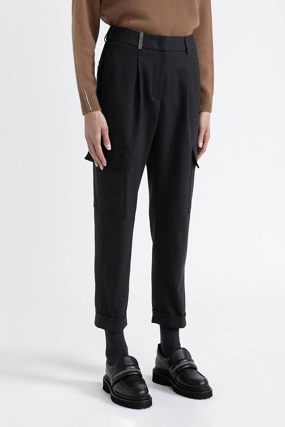 Peserico Pantalone cargo in flanella di lana tecnica